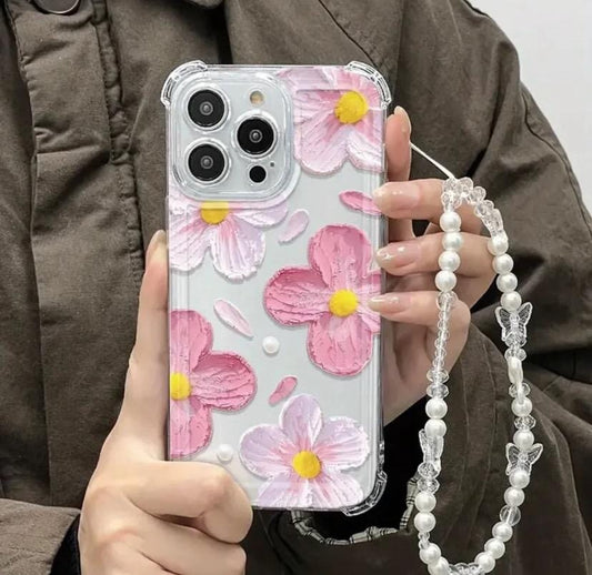 Transparent floral case with charm customise case Mobile Online 