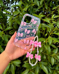 Pink bow case with charm