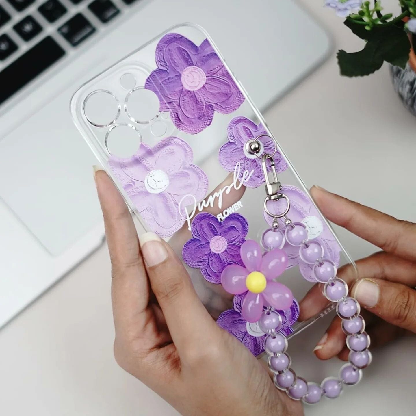 purple floral case with charm customise case Mobile Online 