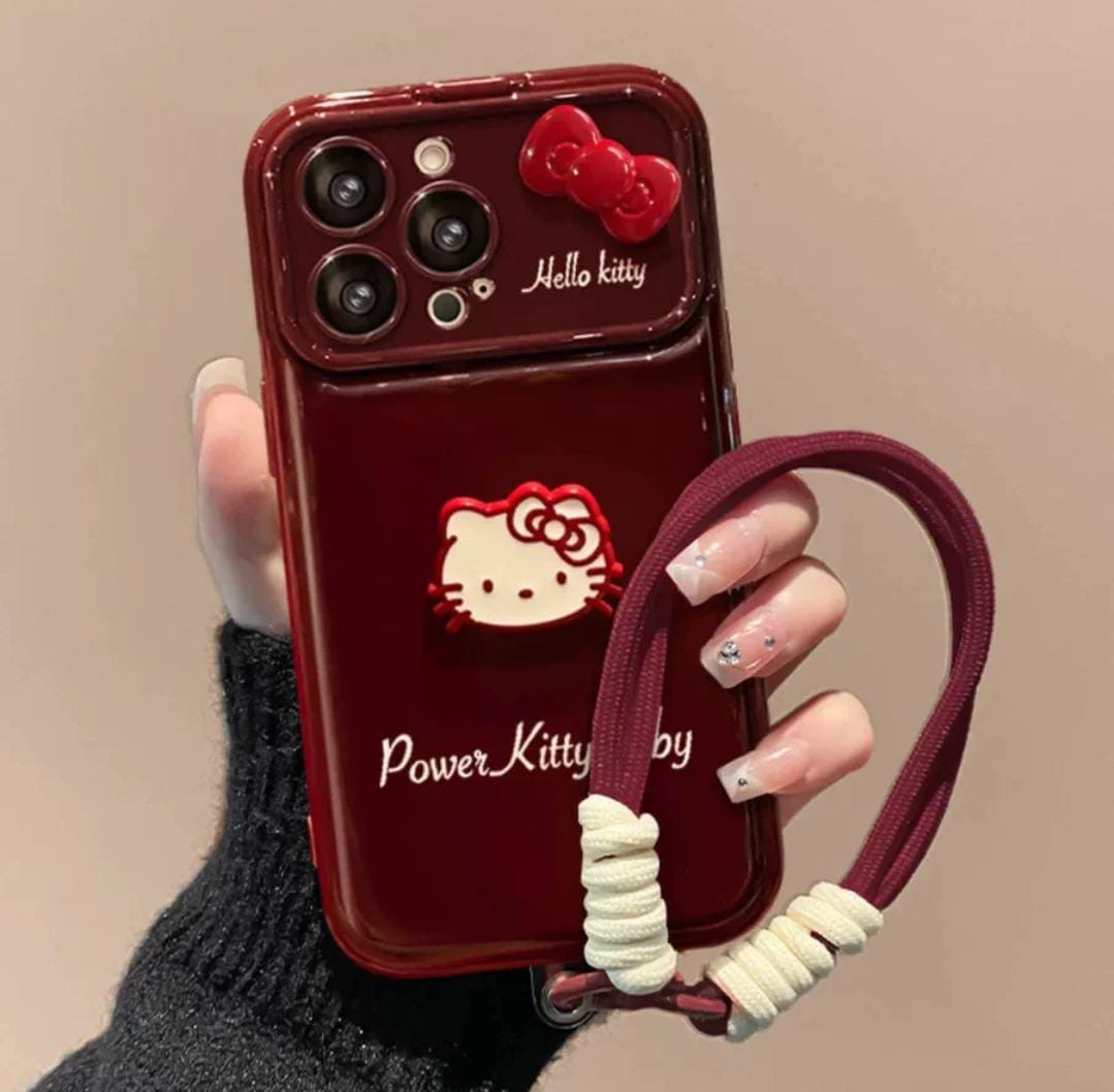 Hello kitty Cherry Mirror Case With Hanging Lanyard Chain