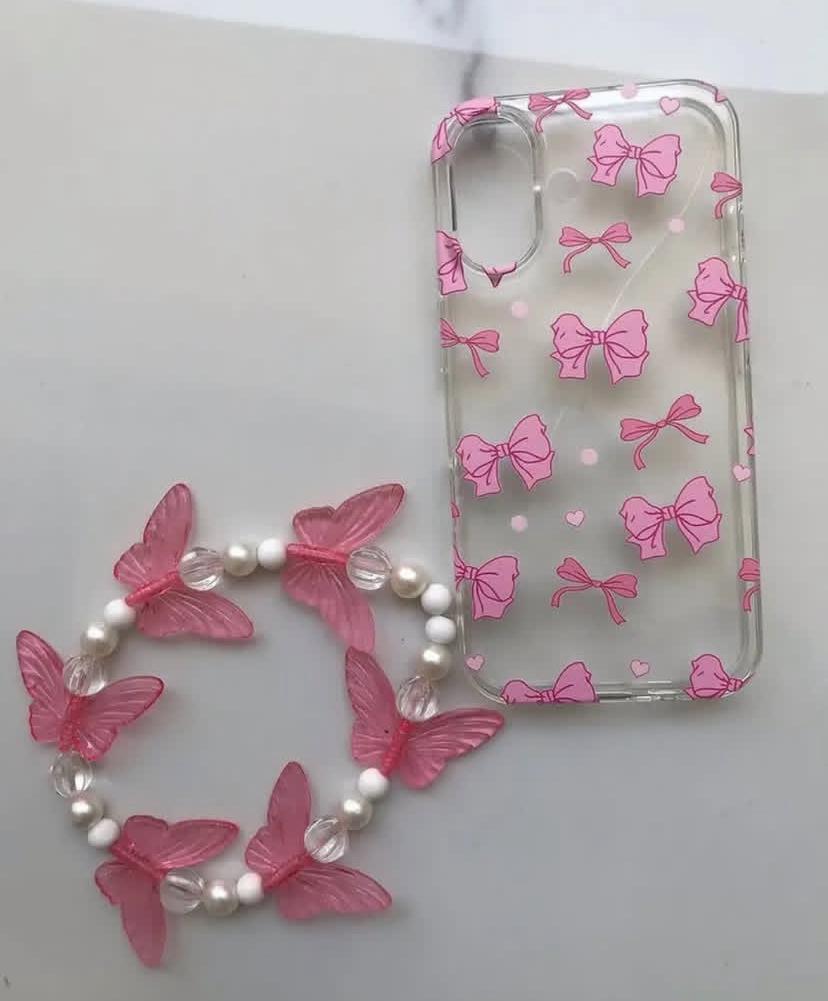 Pink bow case with charm